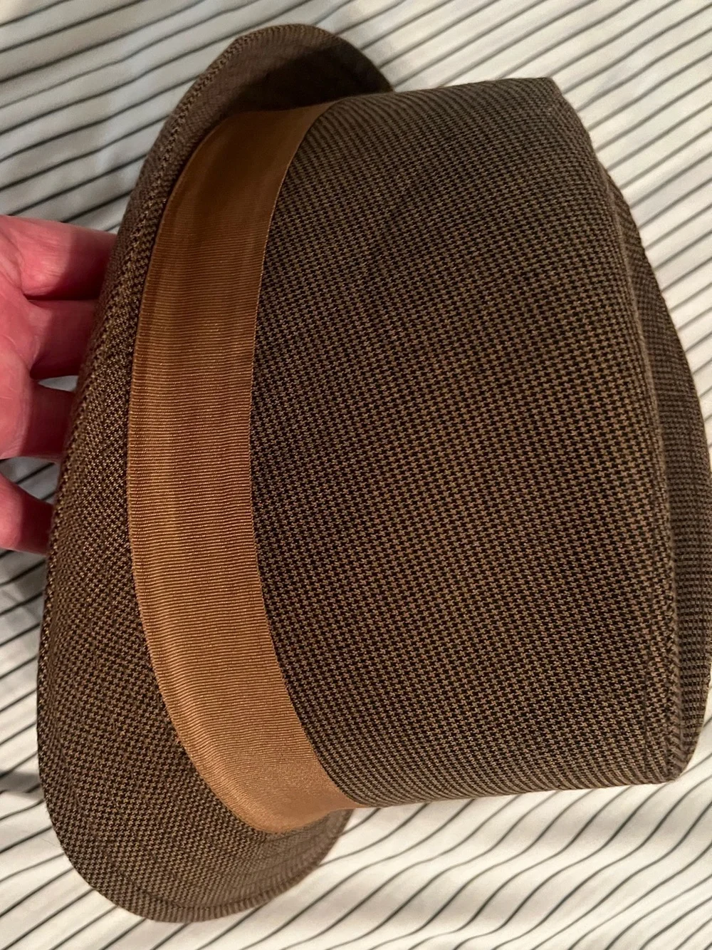 BDG Urban Outfitters Y2K Houndstooth Fedora Hat With Brown Grosgrain Band